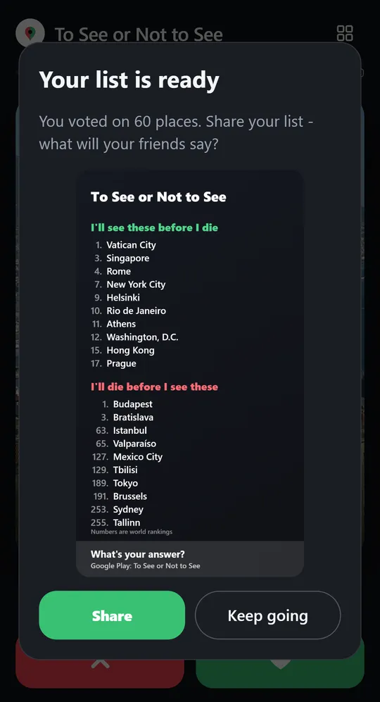 Shareable list card