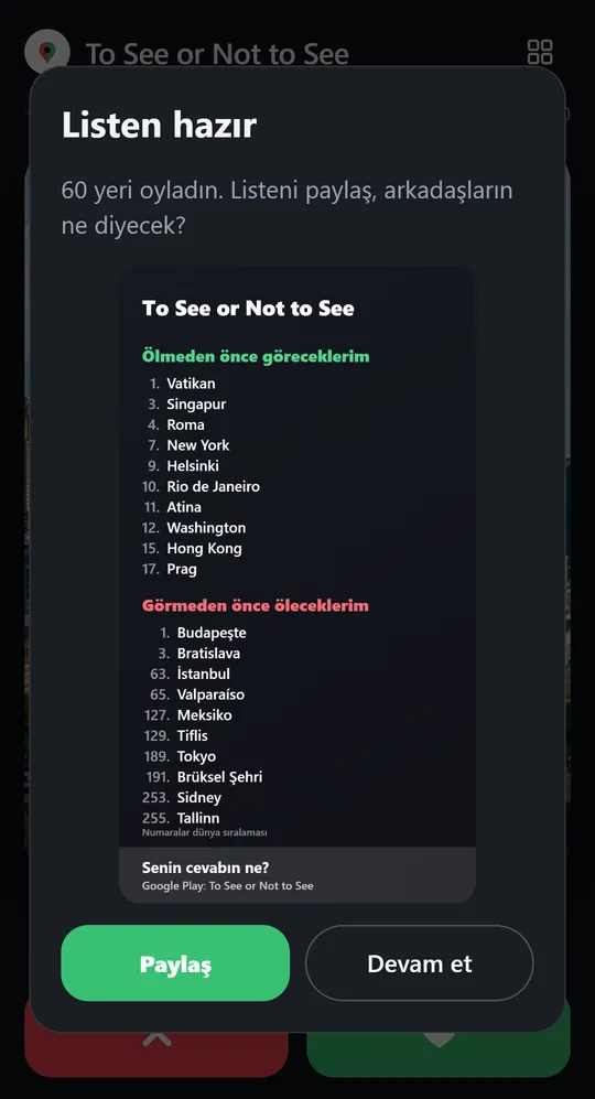 Paylaşılabilir liste kartı